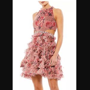 Mac Duggal Mac Ruffled Floral Chiffon Minidress - Size 2